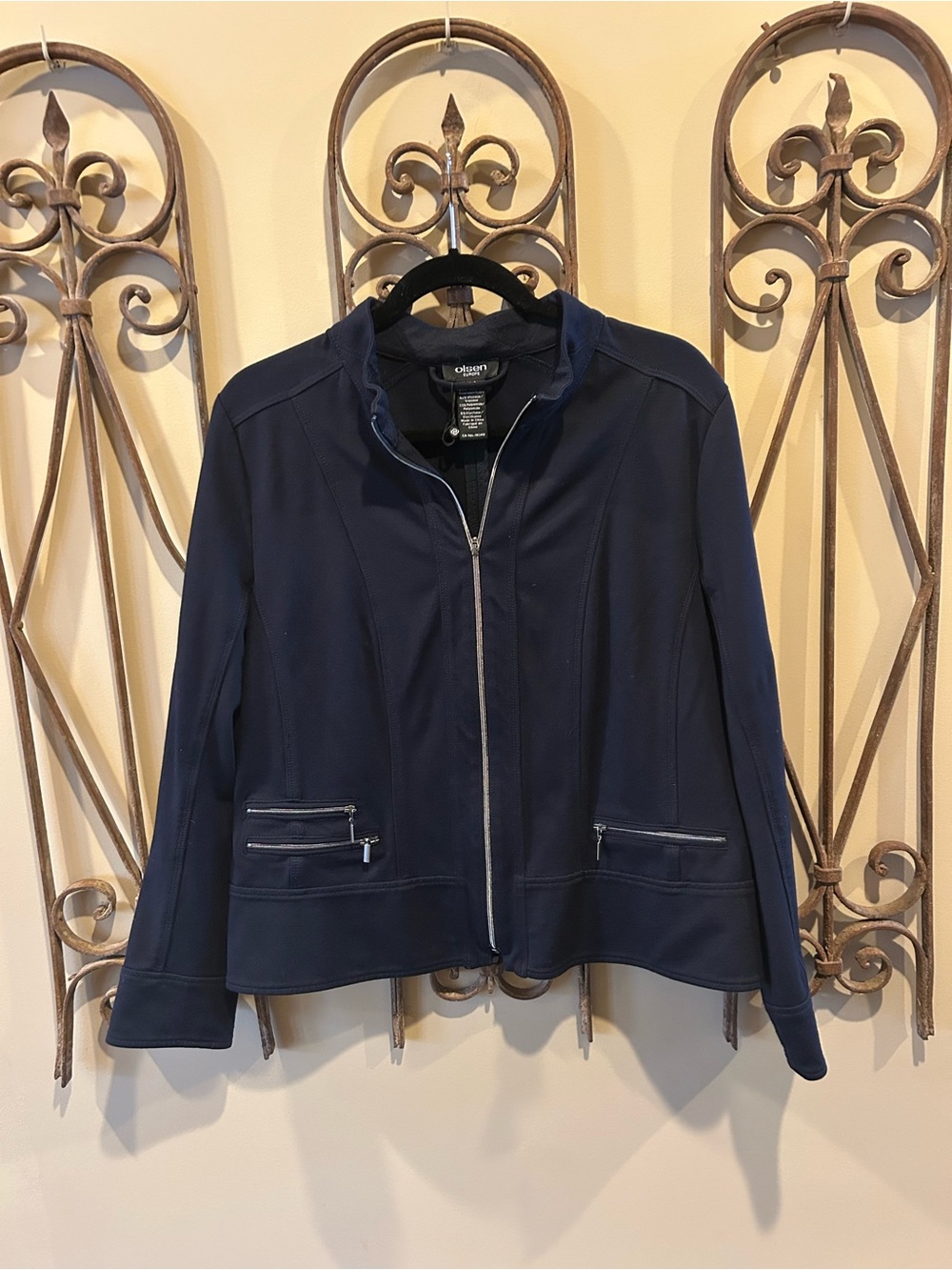Olsen Europe Navy Zip-Up Blazer Jacket